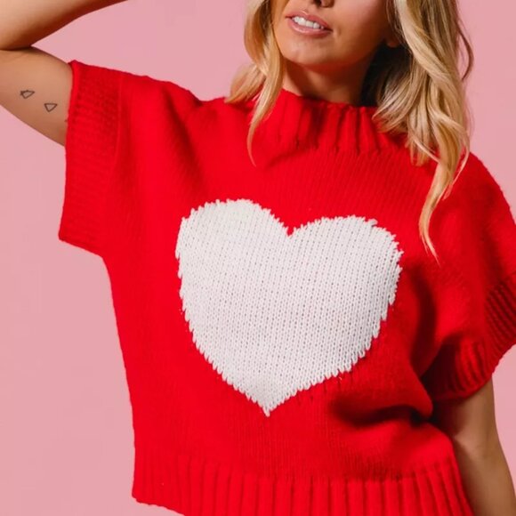 BiBi Rib Banded Heart Pattern Valentines Sweater - Picture 2 of 16